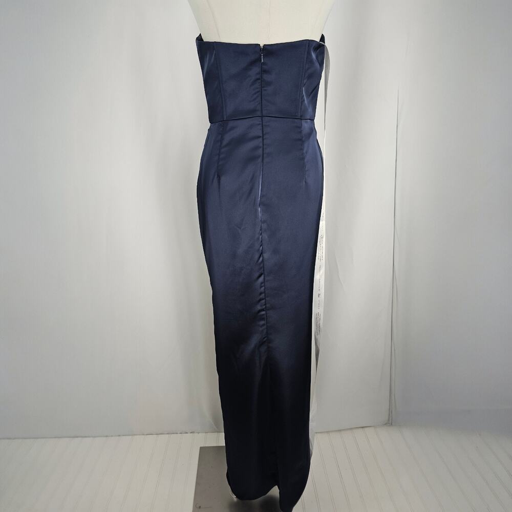 After Six Blue Satin Corset Draped Column Skirt Formal Maxi Dress Size 2R NWT - Picture 7 of 15